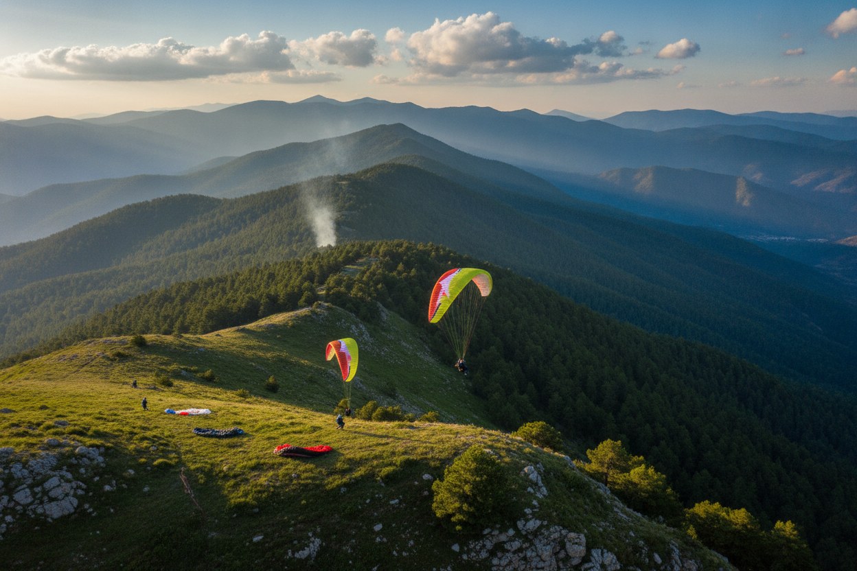 Ölüdeniz üzerinde grup XC uçuşu