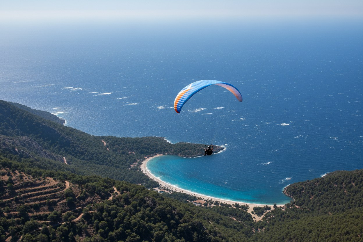 Babadağ ve Ölüdeniz mavi lagün üzerinde uçuş